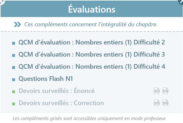 Évaluations du chapitre Chapitre Nombres entiers